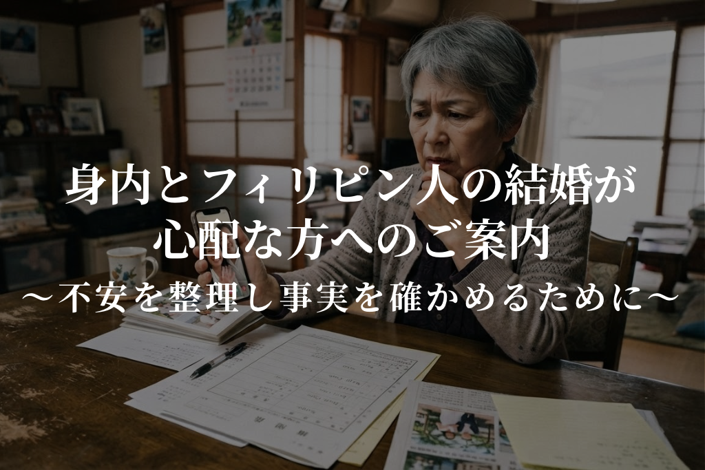 身内とフィリピン人の結婚が心配な方へのご案内｜不安を整理し事実を確かめるために